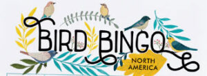Text Bird bingo North America with several birds and leaves
